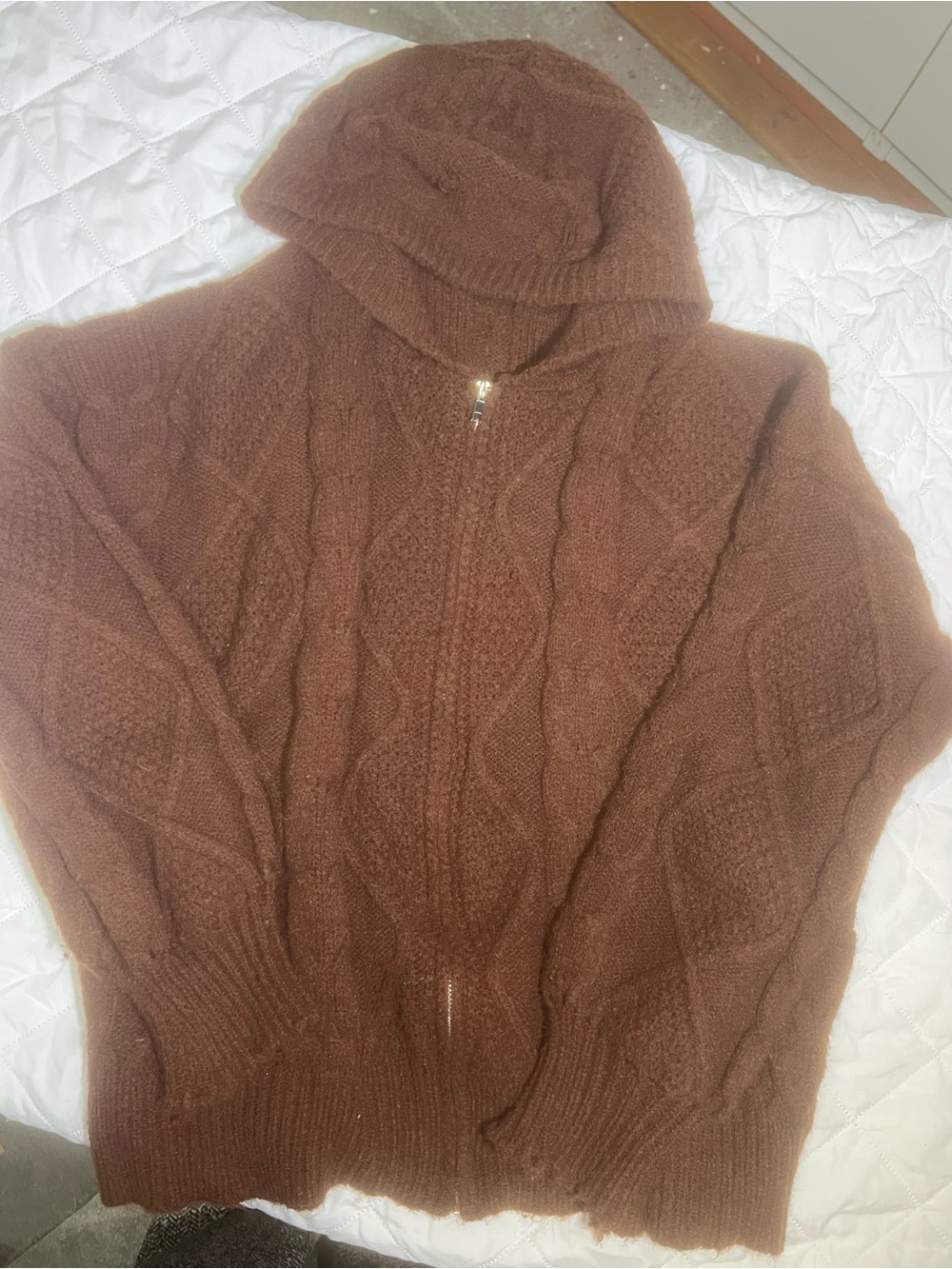 Brown cable knit zip up hoodie